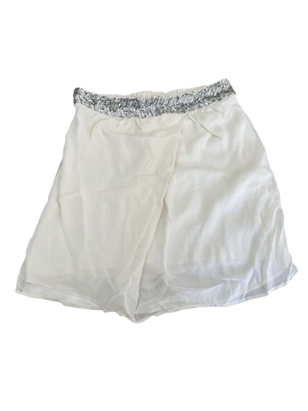 French Connection Ivory Chiffon Mini Skirt With Silver Sequin Waistband Size 4